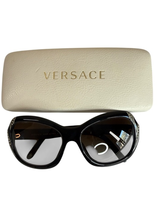 Versace Rhinestone Sunglasses Black Crystal Trim Oval w Case Italy main image 8